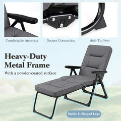Reclining Relaxer Chair with Thick Padded Cushion for Patio-Grey