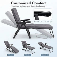 Reclining Relaxer Chair with Thick Padded Cushion for Patio-Grey