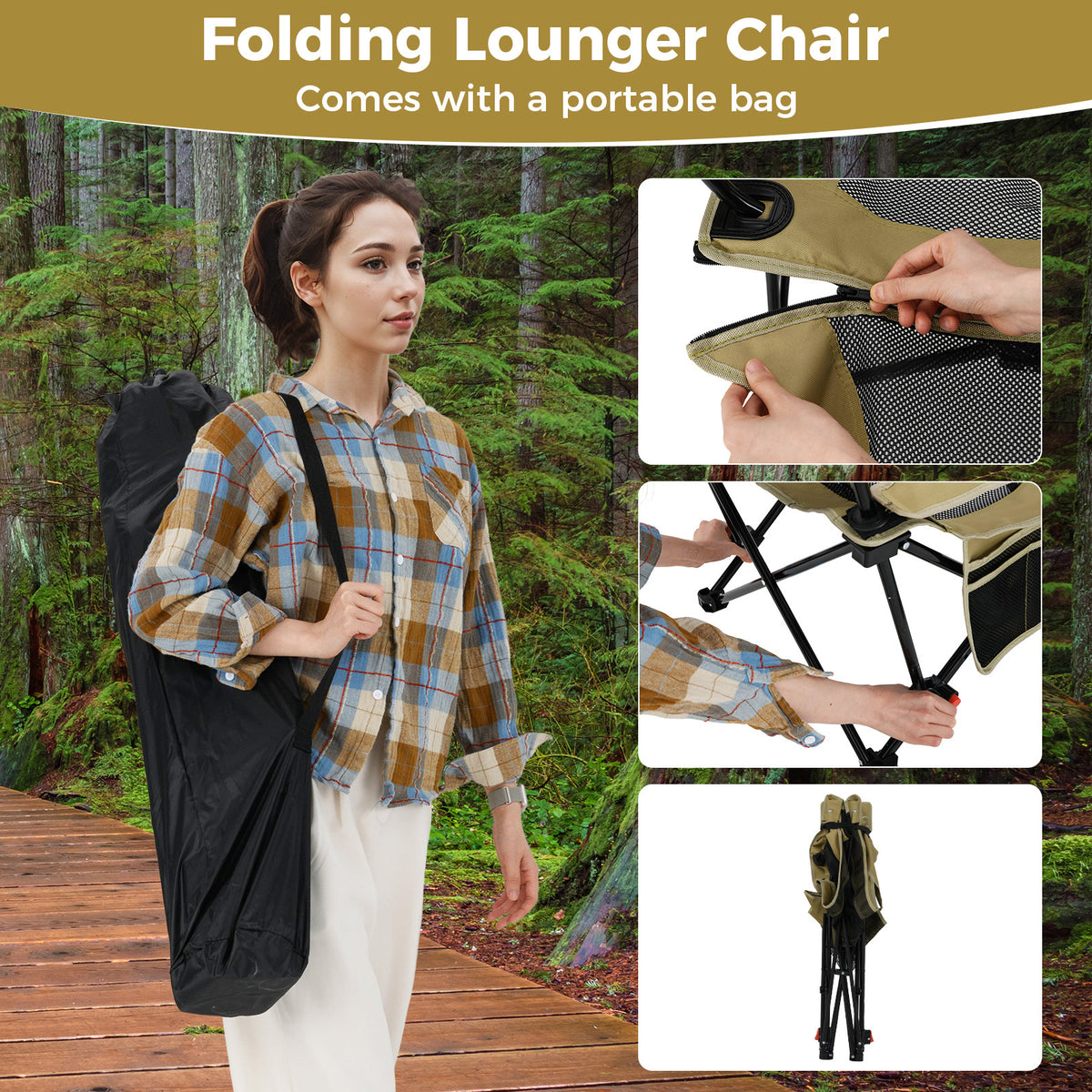 Reclining Camping Chair with Removable Footrest for Hiking Fishing-Green