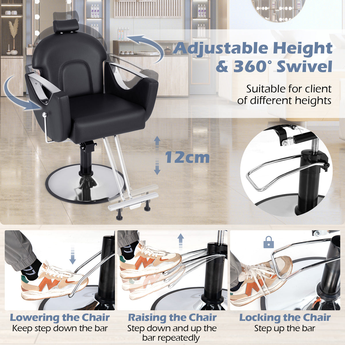 Reclining Salon Chair for Hair Stylist-Black