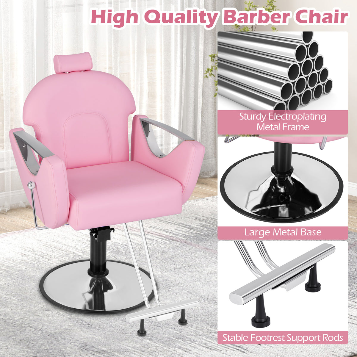 Reclining Salon Chair for Hair Stylist-Pink