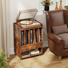 Record Player Stand On Wheels with 5 Compartments for Living Room Bedroom-Brown