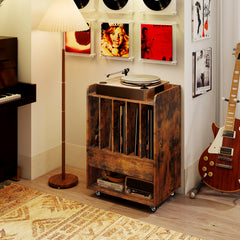 Record Player Stand On Wheels with 5 Compartments for Living Room Bedroom-Brown
