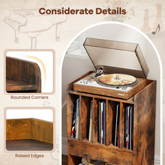 Record Player Stand On Wheels with 5 Compartments for Living Room Bedroom-Brown