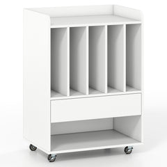 Record Player Stand On Wheels with 5 Compartments for Living Room Bedroom-White