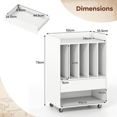 Record Player Stand On Wheels with 5 Compartments for Living Room Bedroom-White