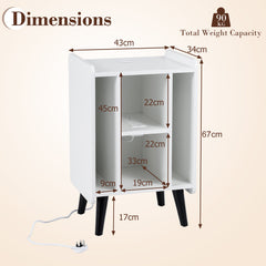 Record Player Stand with 4 Open Shelves Power Outlet USB Charging Port-White