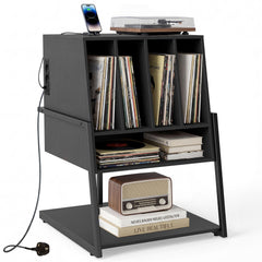Record Player Stand with Charging Station Turntable Stand with Vinyl Storage Holder-Black