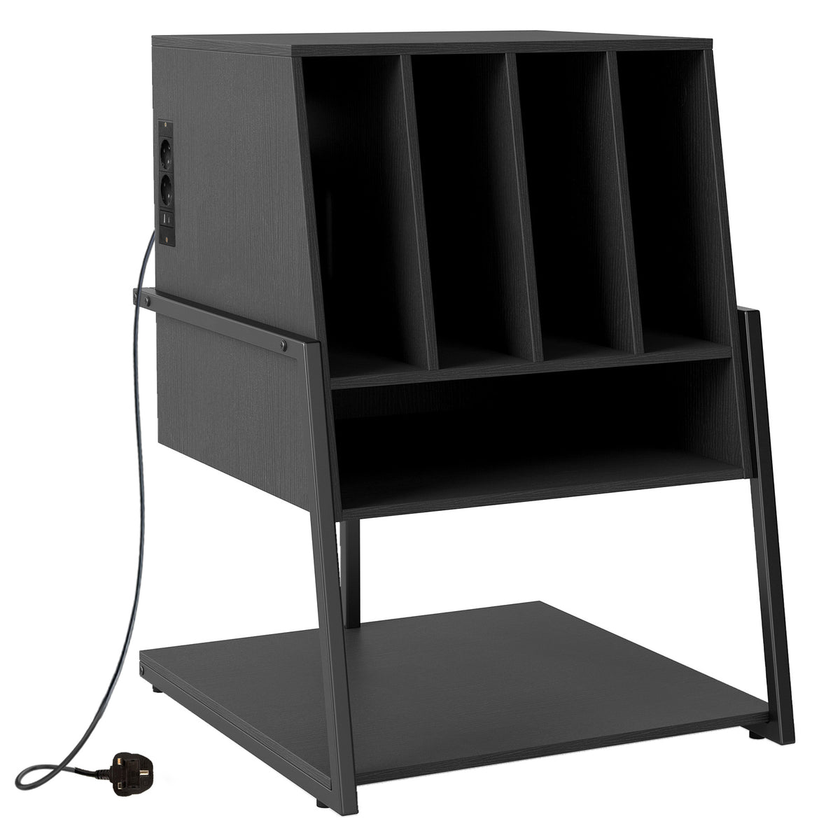 Record Player Stand with Charging Station Turntable Stand with Vinyl Storage Holder-Black