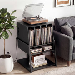 Record Player Stand with Charging Station Turntable Stand with Vinyl Storage Holder-Black