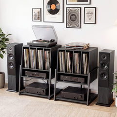 Record Player Stand with Charging Station Turntable Stand with Vinyl Storage Holder-Black