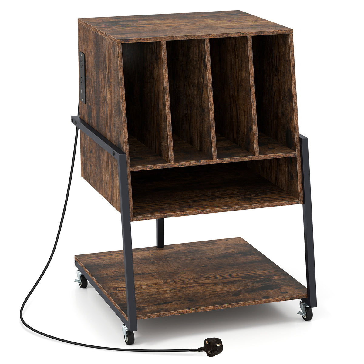 Record Player Stand with Charging Station Turntable Stand with Vinyl Storage Holder-Rustic Brown