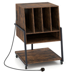 Record Player Stand with Charging Station Turntable Stand with Vinyl Storage Holder-Rustic Brown