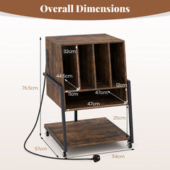 Record Player Stand with Charging Station Turntable Stand with Vinyl Storage Holder-Rustic Brown