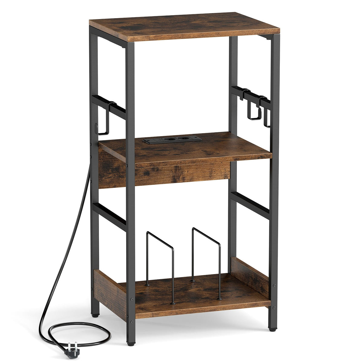 Record Player Stand with Charging Station and Vinyl Storage Holder for Living Room-Brown