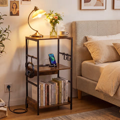 Record Player Stand with Charging Station and Vinyl Storage Holder for Living Room-Brown