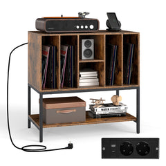 Record Player Stand with Charging Station for Living Room-Rustic Brown