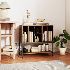Record Player Stand with Charging Station for Living Room-Rustic Brown