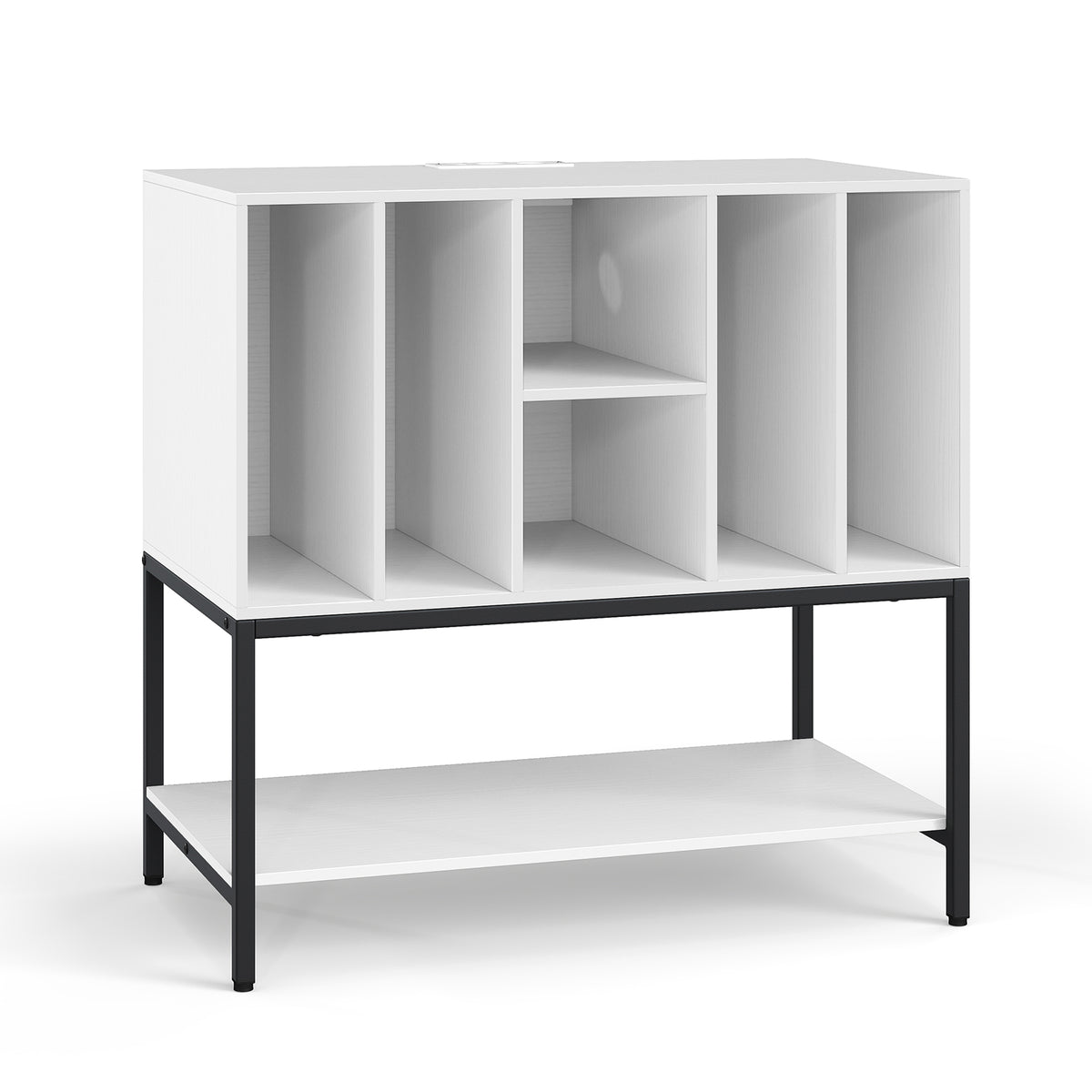 Record Player Stand with Charging Station for Living Room-White