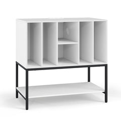 Record Player Stand with Charging Station for Living Room-White