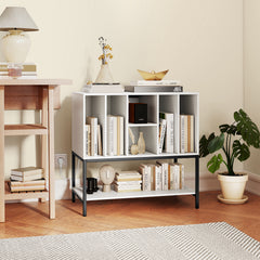 Record Player Stand with Charging Station for Living Room-White