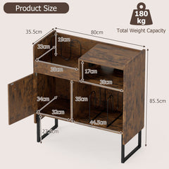 Record Player Stand with Power Outlets and Open Shelf-Rustic Brown