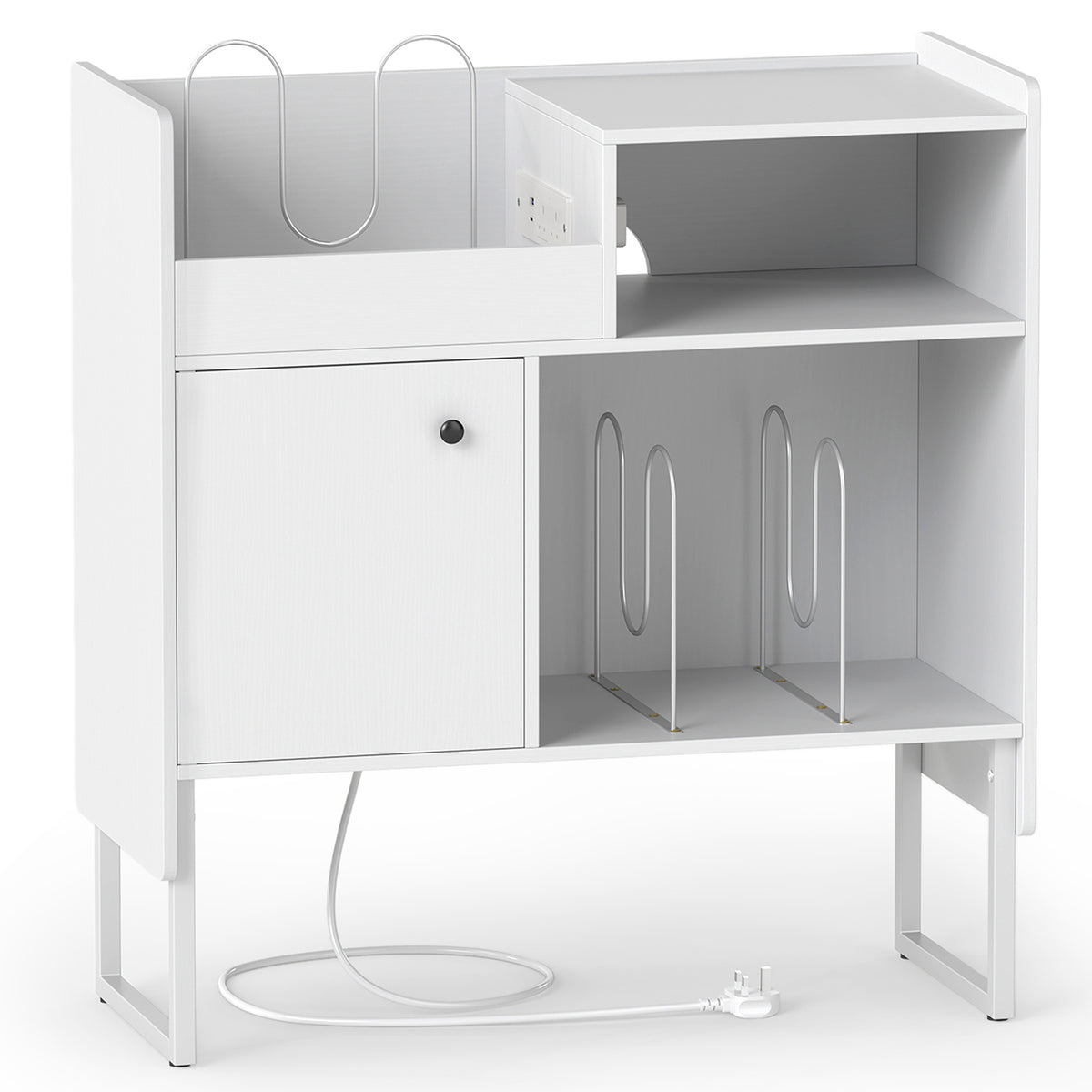 Record Player Stand with Power Outlets and Open Shelf-White