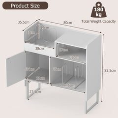 Record Player Stand with Power Outlets and Open Shelf-White