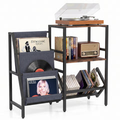Record Player Stand with Vinyl Record Storage Shelf for 400+ Albums-Rustic Brown