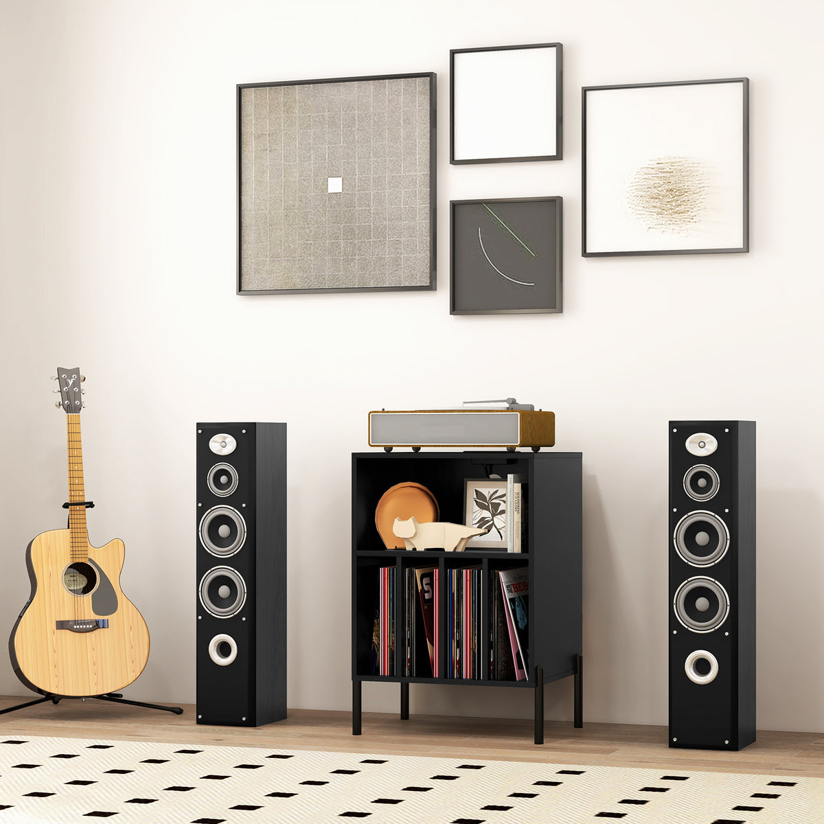 Record Player Stand Turntable Stand with Charging Station-Black