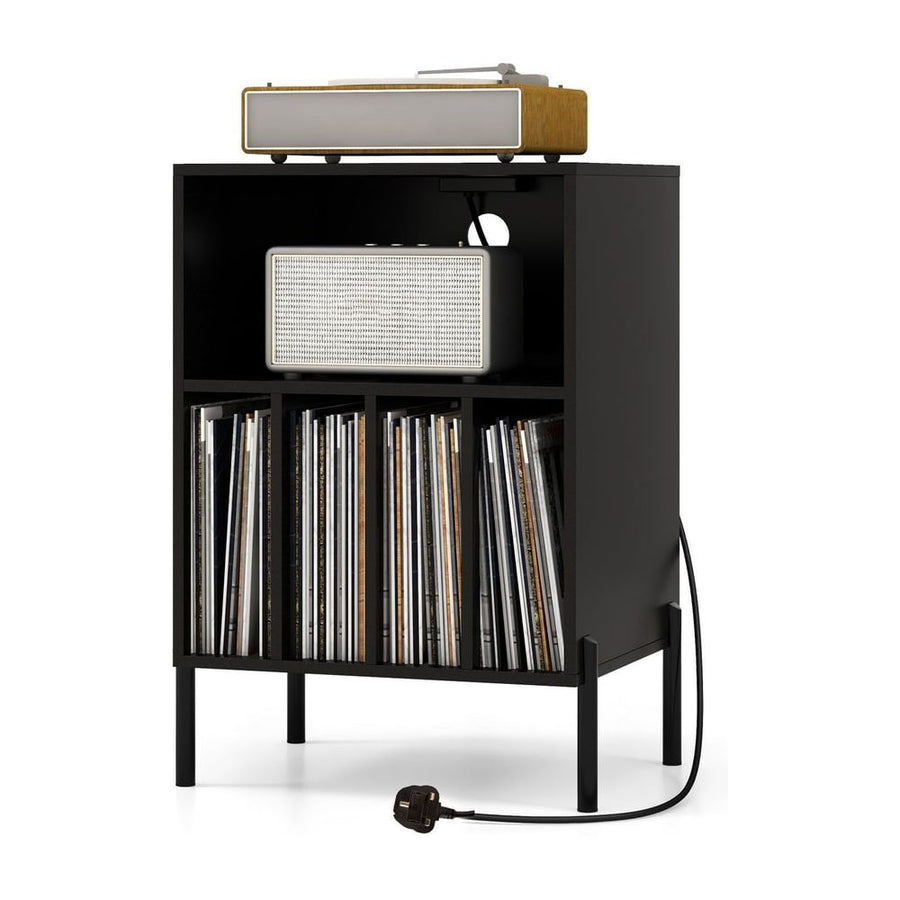 Record Player Stand Turntable Stand with Charging Station-Black