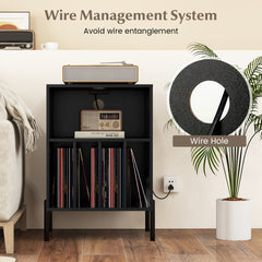 Record Player Stand Turntable Stand with Charging Station-Black