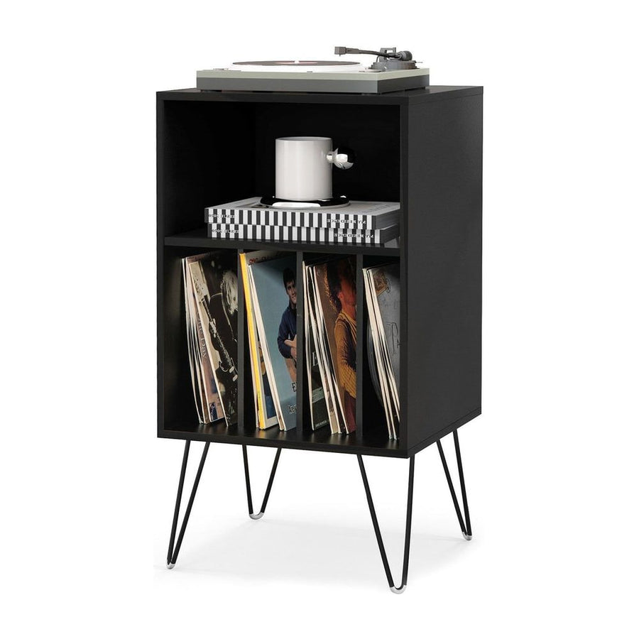 Record Player Stand 3-Tier Turntable Stand with Charging Station Vinyl Record Storage Table-Black