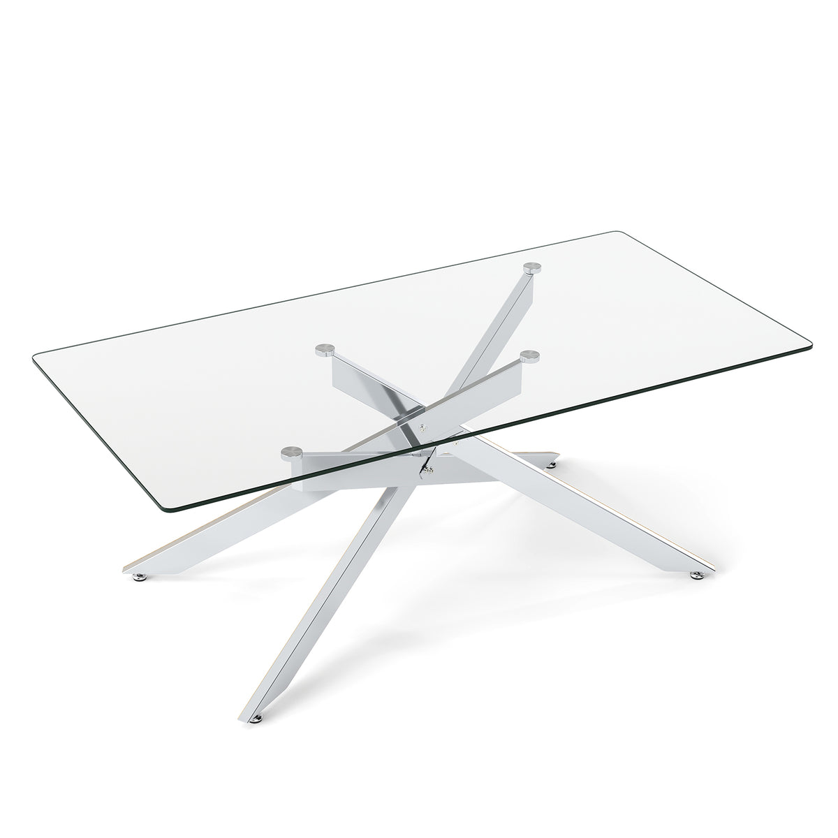 Rectangle Glass Coffee Table with Tempered Glass Top and Metal Tubular Legs-Silver