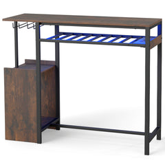 Rectangular Bar Table with RGB Light and 8-Bottle Wine Rack-Rustic Brown