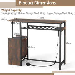 Rectangular Bar Table with RGB Light and 8-Bottle Wine Rack-Rustic Brown