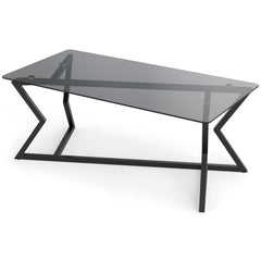 Rectangular Glass Coffee Table with Tempered Top and Metal Frame for Living Room-Grey&Black