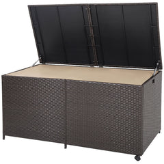 Rectangular PE Wicker Deck Box with Wheels and Zippered Liner for Outdoor-Brown