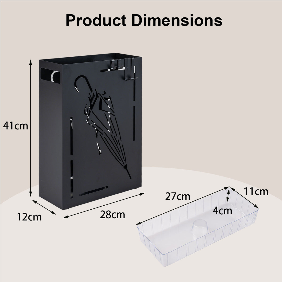 Rectangular Umbrella Holder Rack with Removable Drip Tray-Black