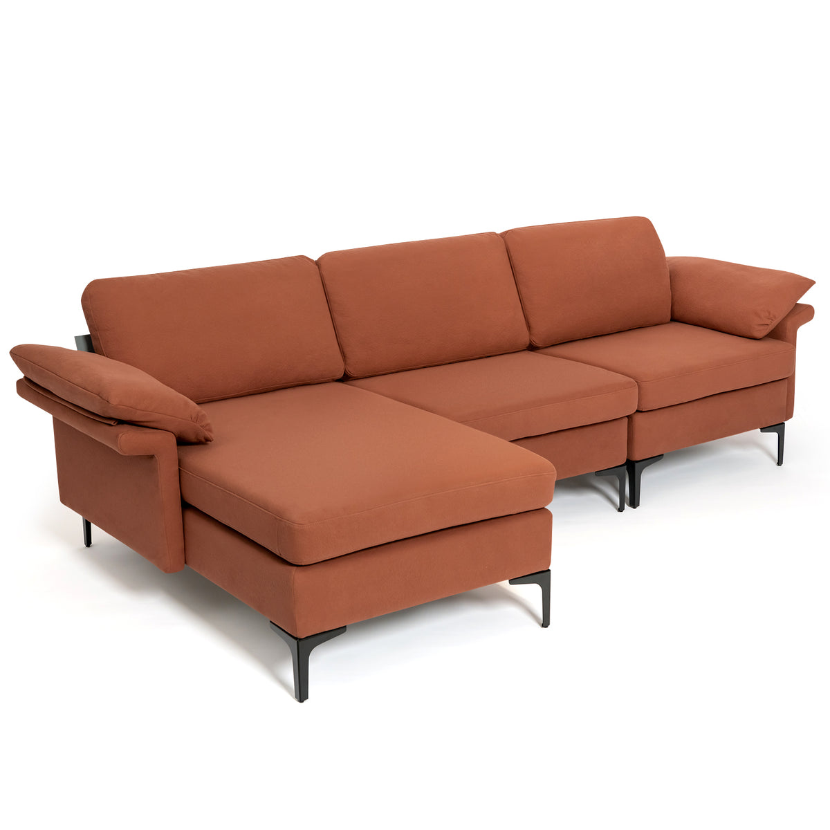 L-shaped 3-Seat Upholstered Sectional Sofa-Red