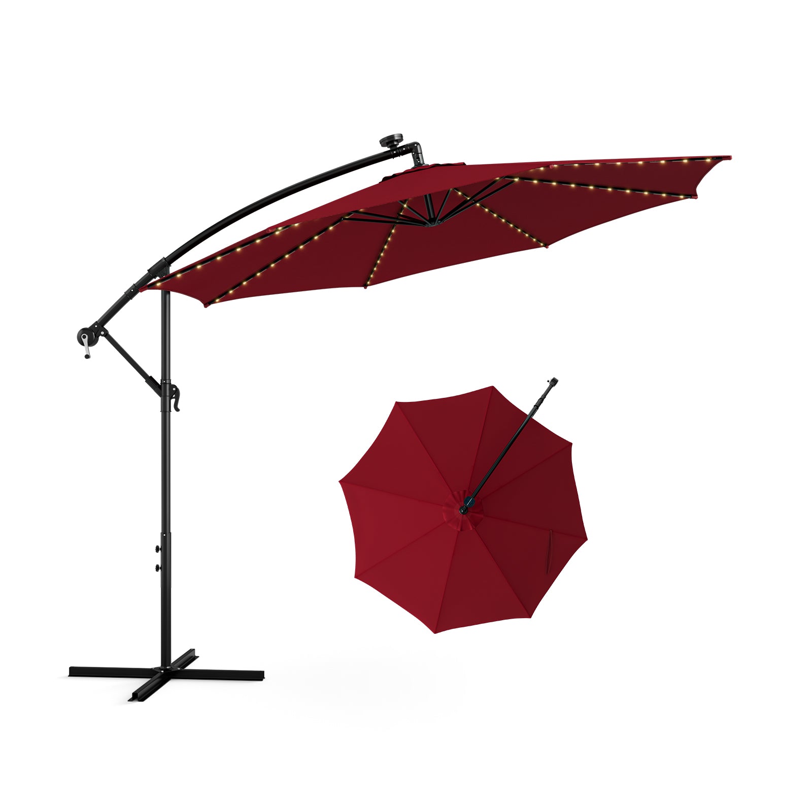 303 CM Solar-Powered Patio Offset Umbrella with 112 LED Lights-Red