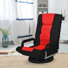 Foldable 360-Degree Swivel Gaming Floor Chair with Adjustable Backrest-Red