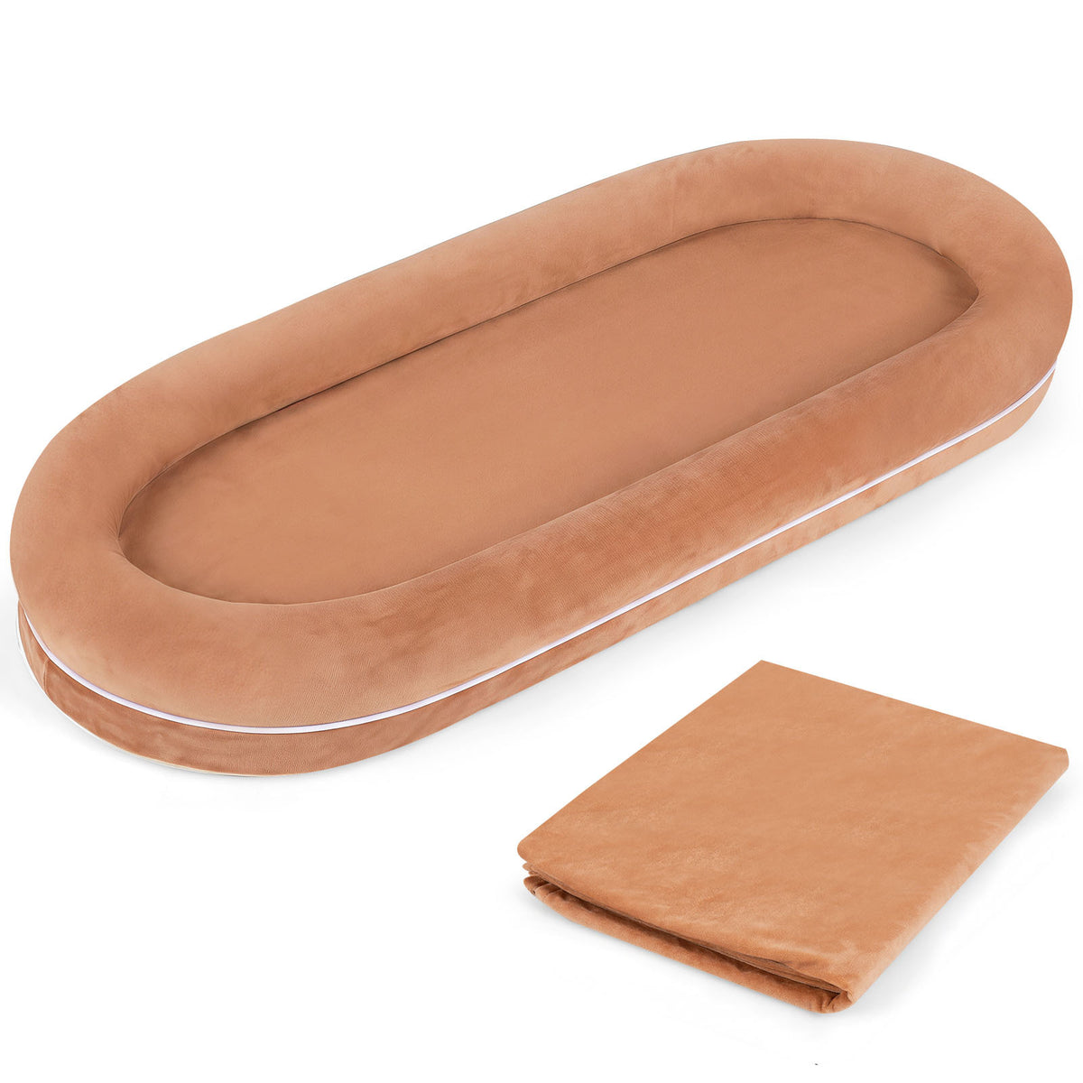 Removable Detachable Human Dog Bed for Adults and Large Dogs with Matching Plush Blanket-Brown