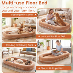 Removable Detachable Human Dog Bed for Adults and Large Dogs with Matching Plush Blanket-Brown
