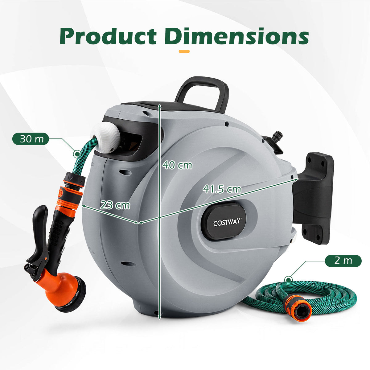 Retractable Garden Hose Reel 1.5 cm x 30 m Heavy Duty Wall Mount Hose Reel-Grey