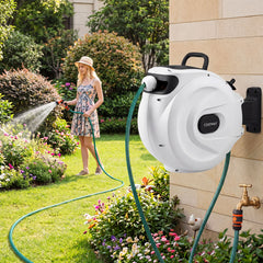 Retractable Garden Hose Reel 1.5 cm x 30 m Heavy Duty Wall Mount Hose Reel-White