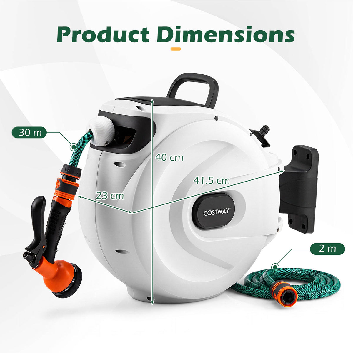 Retractable Garden Hose Reel 1.5 cm x 30 m Heavy Duty Wall Mount Hose Reel-White