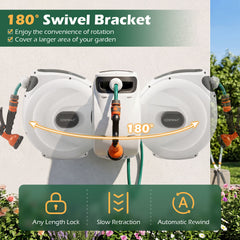 Retractable Garden Hose Reel 1.5 cm x 30 m Heavy Duty Wall Mount Hose Reel-White