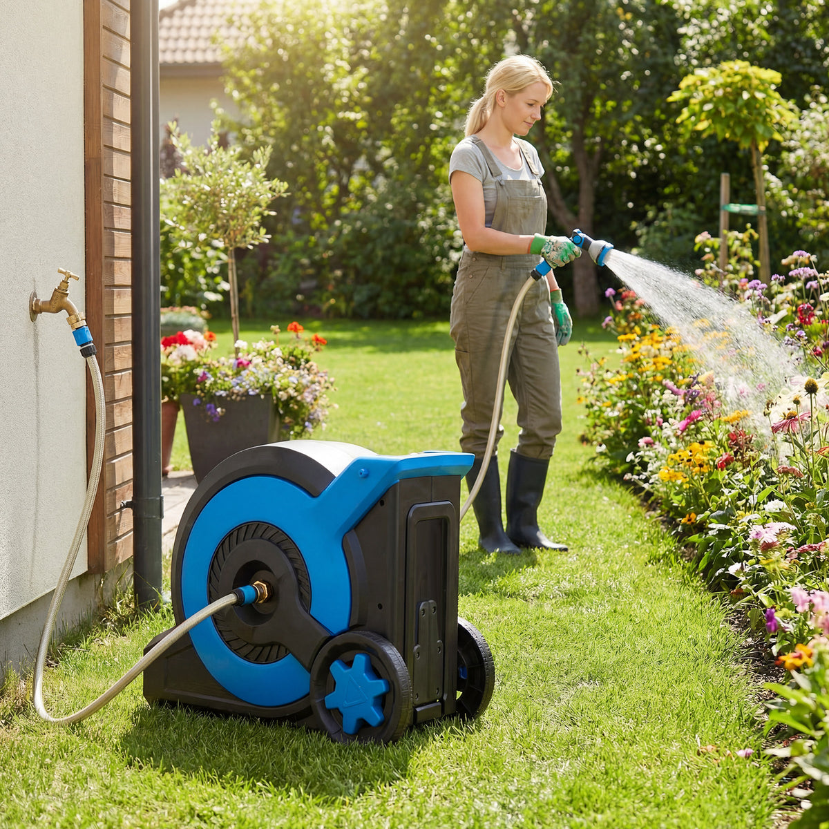 Retractable Garden Hose Reel 16 mm x 130 M Heavy Duty Floor
