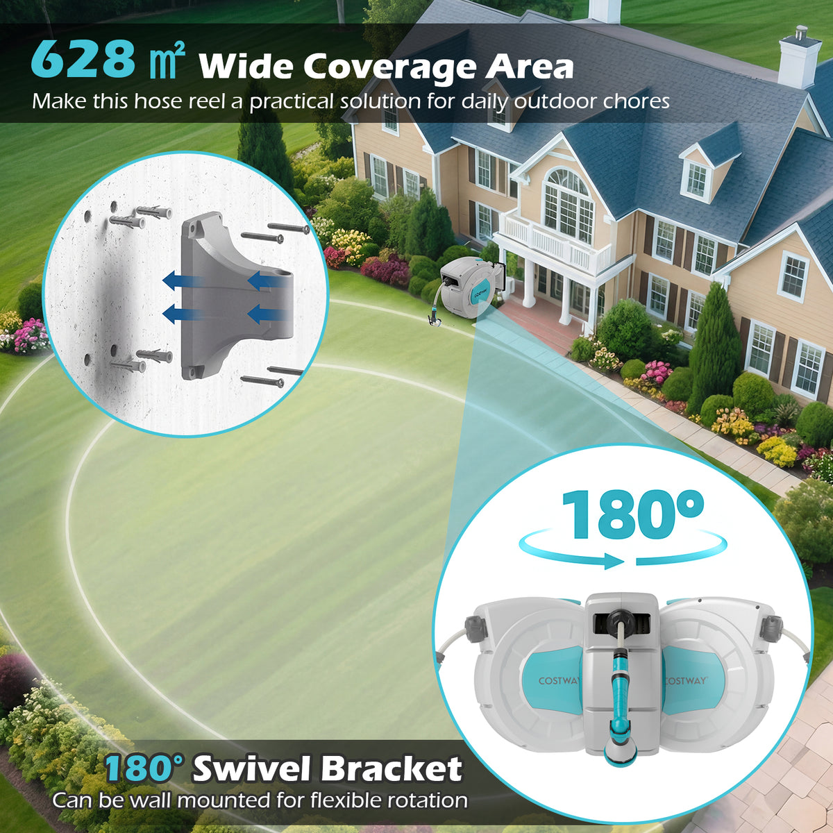 Retractable Garden Hose Reel Heavy Duty Water Hose for Patio